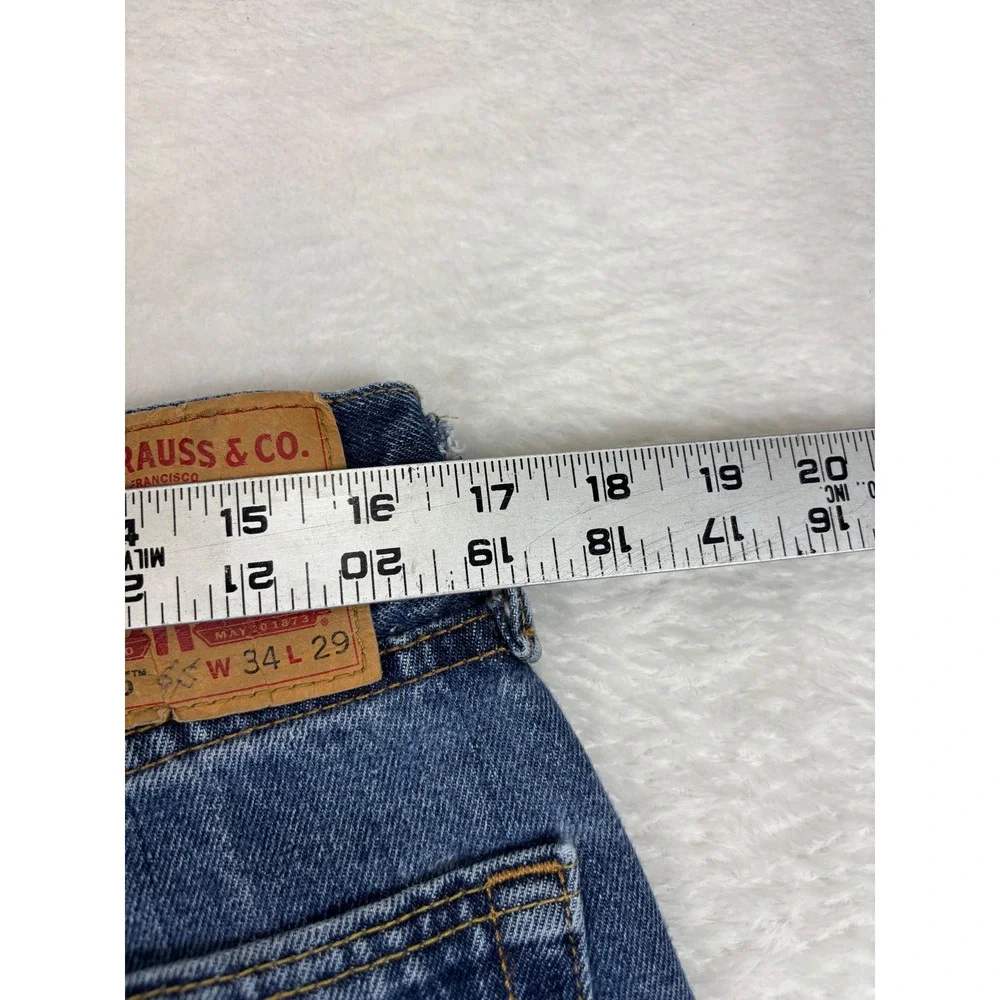 Levis 505 Mens 34x29 Jeans Medium Blue Grungy Wash Denim Nice High Low Fades